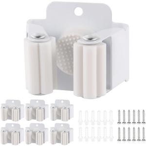 Verdenu 6 Pack Broom Holder Wall Mount, Mop and Broom Holder Wall Mount, Stainless Steel Command Mop Holder with Screws, Garden Tool Storage Organizer for Kitchen, Home, Bathroom, Garage, White