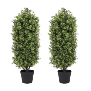 3ft Artificial Boxwood Topiary Trees Set of 2 - UV Resistant Faux Plants for Outdoor/Indoor, Fake Bushes and Shrubs for Front Porch, Planter, Patio - No Maintenance Curb Appeal Plants
