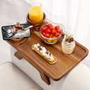 Couch Armrest Table Acacia with 360Rotating Phone & Cup Holders,15.4" x 9.8", 3-in-1 Couch Arm Tray Clip-On Couch Tray for Drinks & Snacks