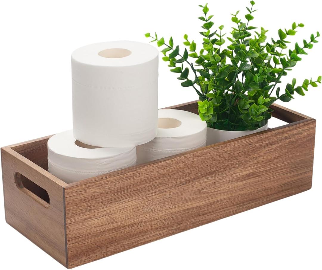 Toilet Tank Basket, Toilet Paper Basket for Back of Toilet Tank Top, Bamboo Bathroom Storage Basket for Organizing and Decor (15 x 6 x 4 inch)