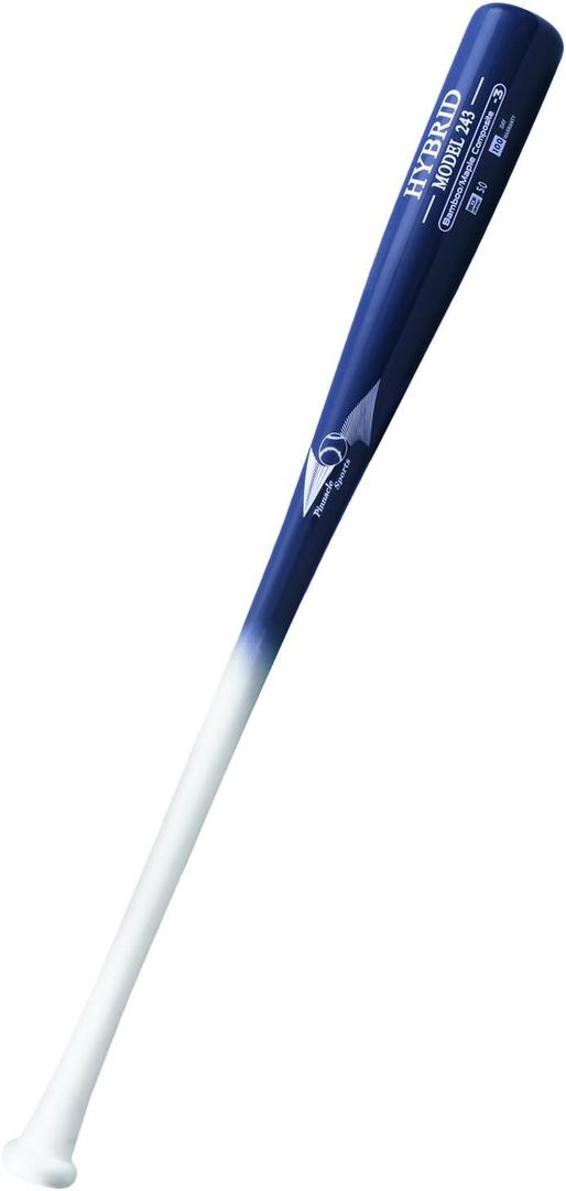 BAMBOOBAT by Pinnacle Sports Equipment INC. Adult Maple and Bamboo Hybrid Baseball- Rubberized Grip- BBCOR Approved (32", White Handle/Navy Barrel)