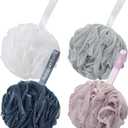 AmazerBath Loofah Sponge 75g/Piece, Exfoliating Bath Sponge Body Scrubber - Loofa Set of 4 Grey Blue-Pink-Grey-White (Large)