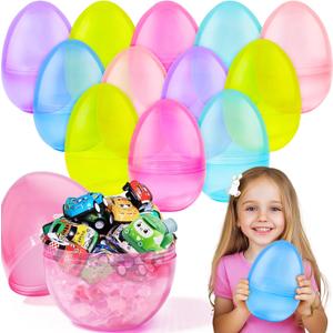 12 Pack 6 Inch Jumbo Colorful Transparent Plastic Easter Eggs Fillable Large Surprise Eggs Empty Shells Giant Easter Basket Stuffers Egg Hunts Party Favors Kids Toddler Prize Filling Treats Supplies