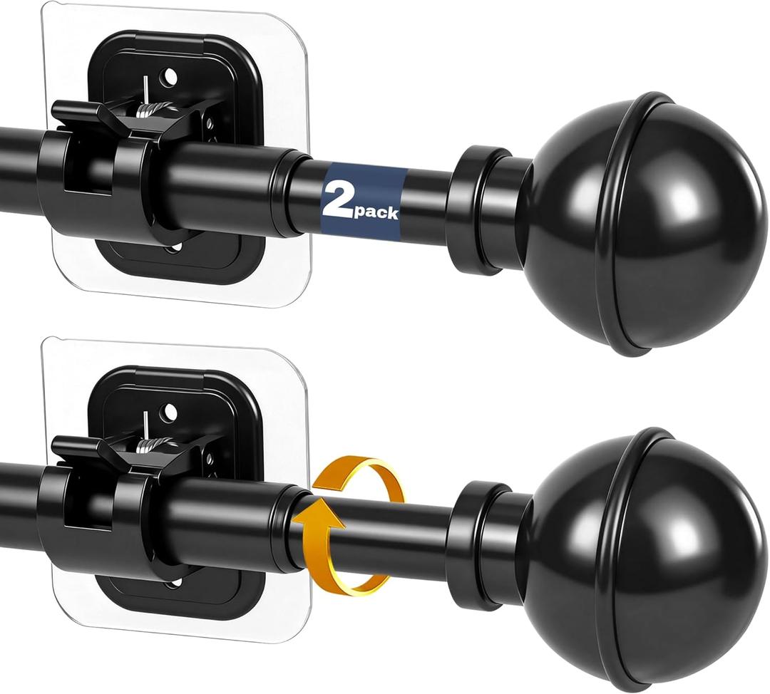 Adhesive Curtain Rod No Drilling for Windows 27 to 56",Renter Friendly No Drill Adjustable Rod, 5/8 Inch Diameter Easy Install Non Screw Screwless Apartment Rods with Stick on Bracket Holder 2-Pack