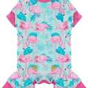 KYEESE Dog Pajamas Stretchy Pet Jammies Coat Comfy Pet Onesie Costume Velvet Dog Pajamas Small Sized Dogs Soft Dogs Clothes Pjs with Flamingo Pattern, Large