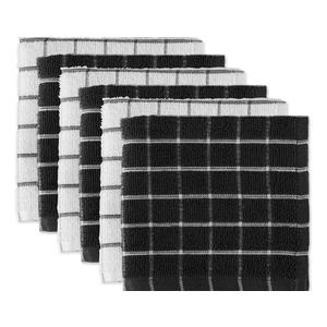 DII Basic Terry Collection Windowpane Dishcloth Set, 12x12, Black,
