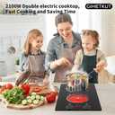 GIHETKUT Electric Cooktop,110V 2100W Stove top,Countertop and Built-in 2 burner cooktop,9-speed power, child safety lock, timer, knob and touch control 2 burner Electric cooktop