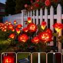 Brightown Outdoor Solar Flower Lights, 4 Pack Solar Garden Light with Larger & More Realistic Red Rose, Bigger Solar Panel, Waterproof Solar Lights Outdoor for Yard Garden Lawn Pathway Decoration