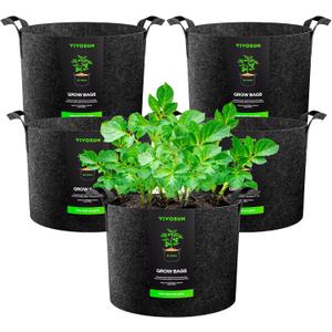 VIVOSUN 5-Pack 20 Gallon Plant Grow Bags, Heavy Duty Thickened Nonwoven Fabric Pots with Handles (Black)