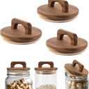 3pcs Storage Jar Wooden Lid, 3.54 inch Wide Mouth Canning Lids with Handle Sealing Ring, Multipurpose Canning Covers Wood Lid for Glass Canister Food Jars, for Mouth Diameter 10cm/3.94 inch