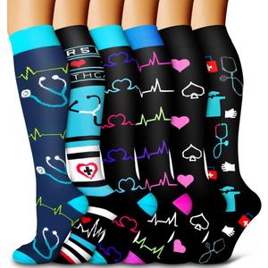 6 Pack Copper Compression Socks for Women and Men Circulation-Best Support for Medical,Running,Nursing,Athletic (Black)