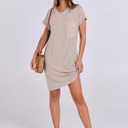 ANRABESS Womens Casual Summer Ribbed Knit Tunic Tshirt Mini Dresses 2026 Trendy Crewneck Short Sleeve Beach Loose Shift Dress (S)