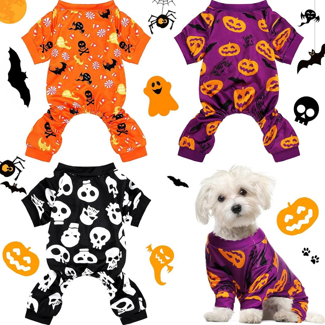 3 Piece Halloween Skull Jumpsuit Bodysuit - Dog & Cat Apparel for Pet Puppy (M)