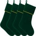 Ganeen 4 Pcs 18 Inch Velvet Christmas Stockings Plush Christmas Stockings Set for Fireplace Mantel, Xmas Tree Hanging Ornaments for Home Festive Decorations(Dark Green)