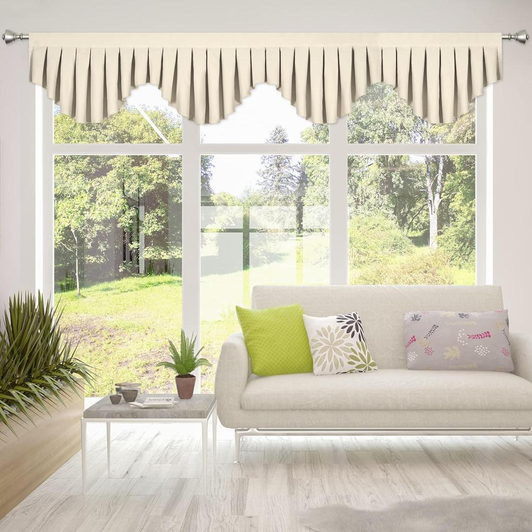 Blackout valances for Windows Energy Efficient Rod Pocket Curtain Valance for Living Room Kitchen and Bedroom Width 98 inch (Beige, 1 Panel)