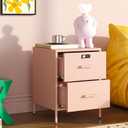 Steehoom Metal Nightstand with Lock, 2 Drawer End Side Table, Lockable Storage Cabinet Kids Cabinet for Living Room, Bedroom, Dorm, 21.26”H X 15.75”W X 15.75”D (2 Drawer, Pink), 15.75" X 15.67" X 21.26"