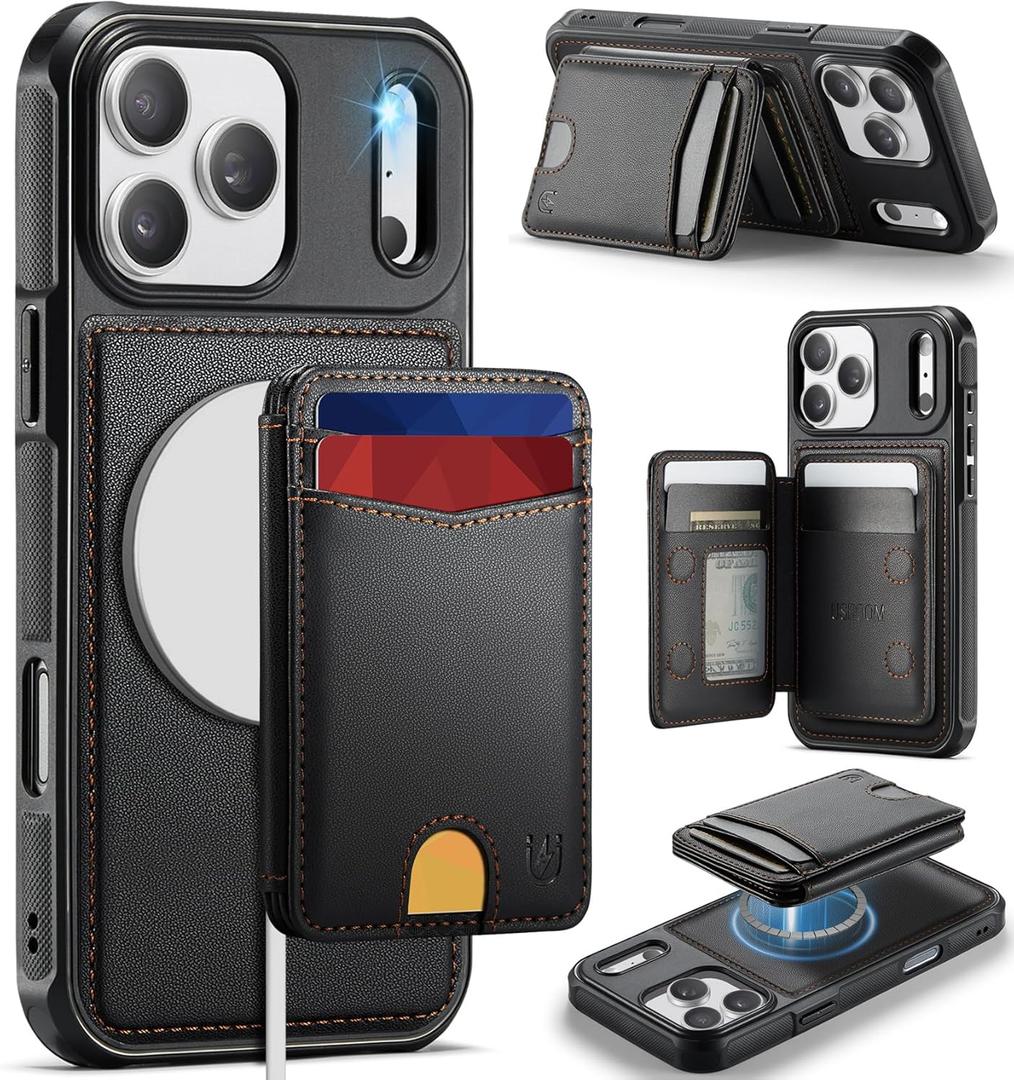 for iPhone 17 Pro Wallet Case Compatible with Magsafe, Magnetic RFID Blocking Card Holder Kickstand 2 in 1 Detachable Case for iPhone 17 Pro 6.3", Black