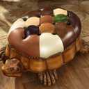 Wood Ottoman Footstool,Sofa StoolLeather Upholstered Vintage Turtle Footrest Stool with Wheels (Multi-Colored)