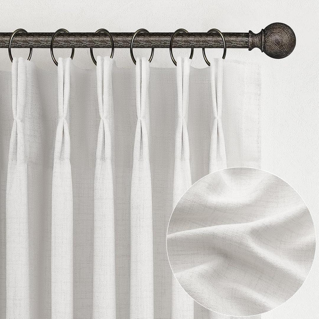 PleatedDrapes Linen Curtains 90 Inches Long 2 Panels Set, Light Filtering Luxury Curtains for Living Room/Sunroom Pinch Pleated Viral Heavy Duty Drapes Beige White Sheer Back Tab (W40 xL90)
