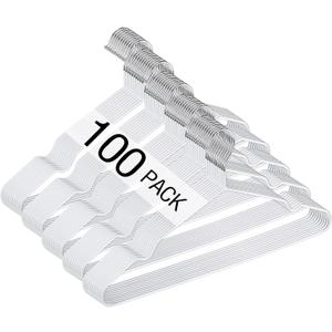 Wesiti 100 Pcs Metal Wire Non Slip Hangers for Clothes Space Saving Hanger Strong 15.7 in Triangle Clothes Coat Suit Bridal Boutique Dress for Closet Dorm Rack(White)