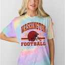 IZYJOY Women Football Shirt Vintage Game Day T-Shirt Sunday Funday Tee Tie Dye Football Season Short Sleeve Tops (Medium, Light Purple-098)