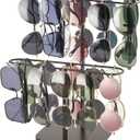 Mkono Sunglasses Organizer Glasses Holder Stand for 24 Pairs of Eyewear, 2 Tier Sunglass Storage Eyeglasses Display Rack Metal Frame with Wood Base for Table Desk Countertop Dresser Bedroom, Black