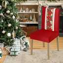 Horaldaily 4PCS Christmas Dining Chair Covers,Watercolor Red Poinsettia Stretch Removable Washable Slipcover Chair Protector for Dining Room Home Decor