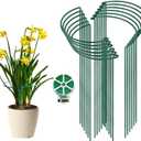 12 Packs Plant Support Stake, 10" W x 24" H Thickened 5mm Half Round Metal Garden Plant Stake, Green Plant Support Ring, Border Support for Indoor Outdoor Plants, Vegetable, Flowers