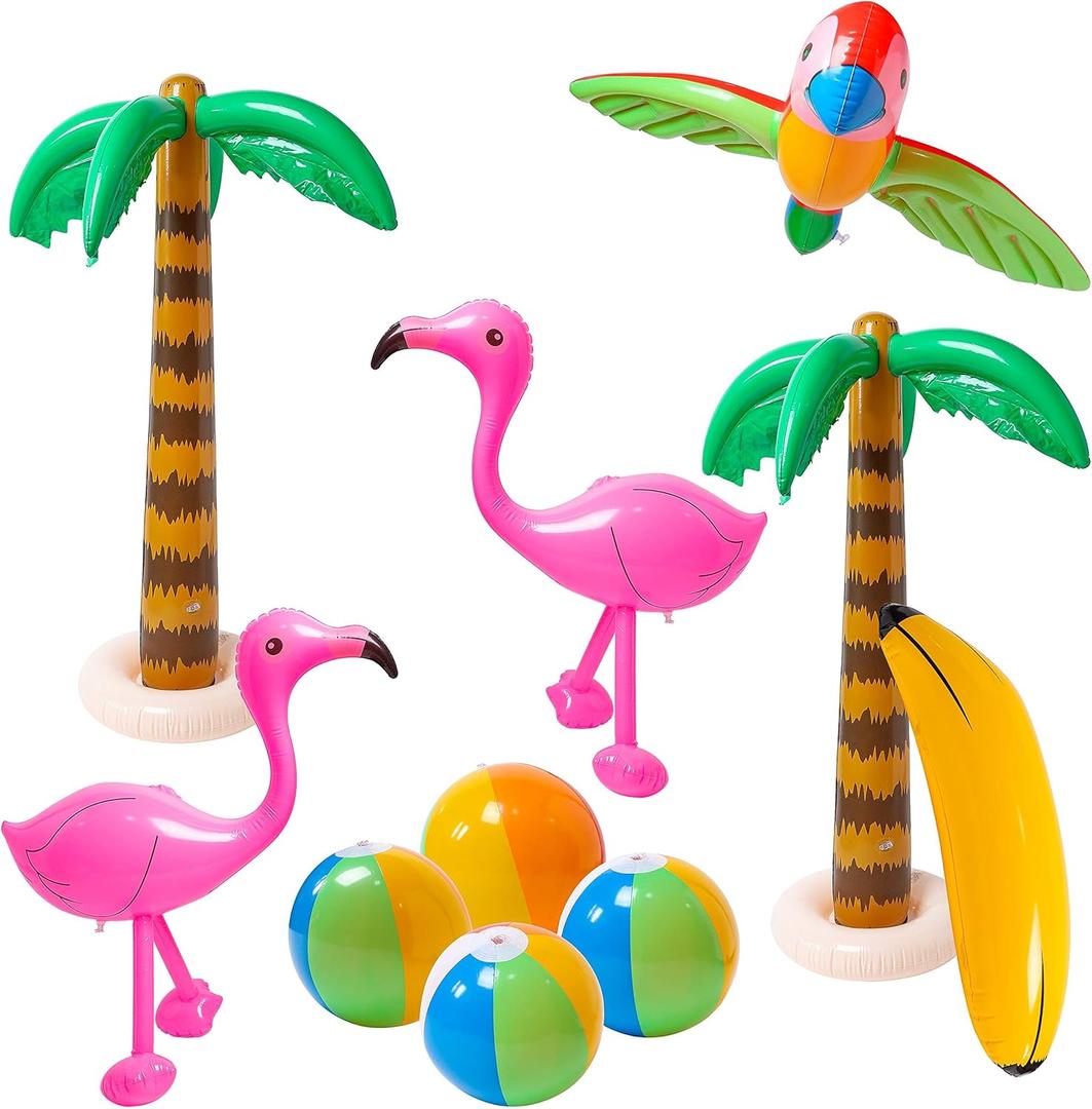 R HORSE Inflatable Palm Tree Flamingo Banana Beach Ball Parrot Beach Pool Toys for Tropical Hawaiian Luau Party Summer Pool Beach Party Decorations