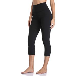 YUNOGA Women's Buttery Soft 21" Inseam Yoga Pants, High Waisted Tummy Control Workout Running Capri Leggings (Medium, Black)