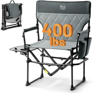 TIMBER RIDGE Aluminum Camping Directors Chair with Side Table Pocket, Portable Folding Chair, Heavy Duty Lawn Chair for Fishing Trip Picnic Concert Outdoor 400lbs, Grey