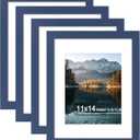 11x14 Picture Frame Set of 4, High Definition Real Glass, Display Pictures 8x10 with Mat or 11x14 Without Mat, Gallery Wall Hanging Photo Frames, Blue