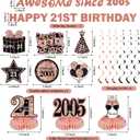 Kuxriox 11Pcs 21st Birthday Decorations Kit for Women, Rose Gold Happy 21st Birthday Banner, Awesome Since 2005 Centerpieces Swirls Party Supplies, Twenty-One Bday Banner Ceiling Table Topper Sign