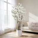BINCUE Artificial White Cherry Blossom Tree Fake Tree Cherry Blossom Decor Fake Flowers Faux Flowering Tree White Flowers Floral for Indoor Outdoor Room Home Decor Spring Gift 6FT