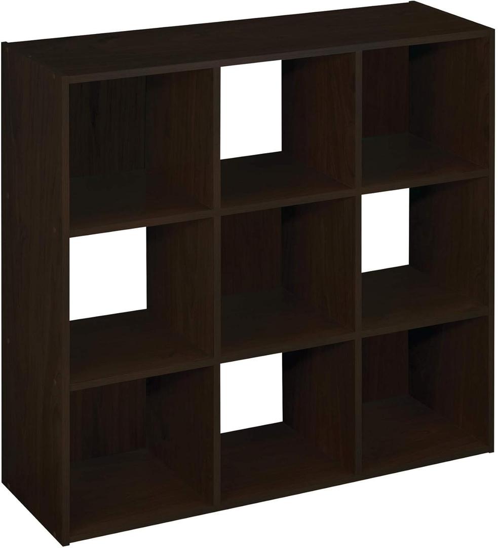 ClosetMaid 9 Cube Laminated Wood Stackable Open Bookcase Display Shelf Organizer for Household, Living Rooms, and Studies, Espresso