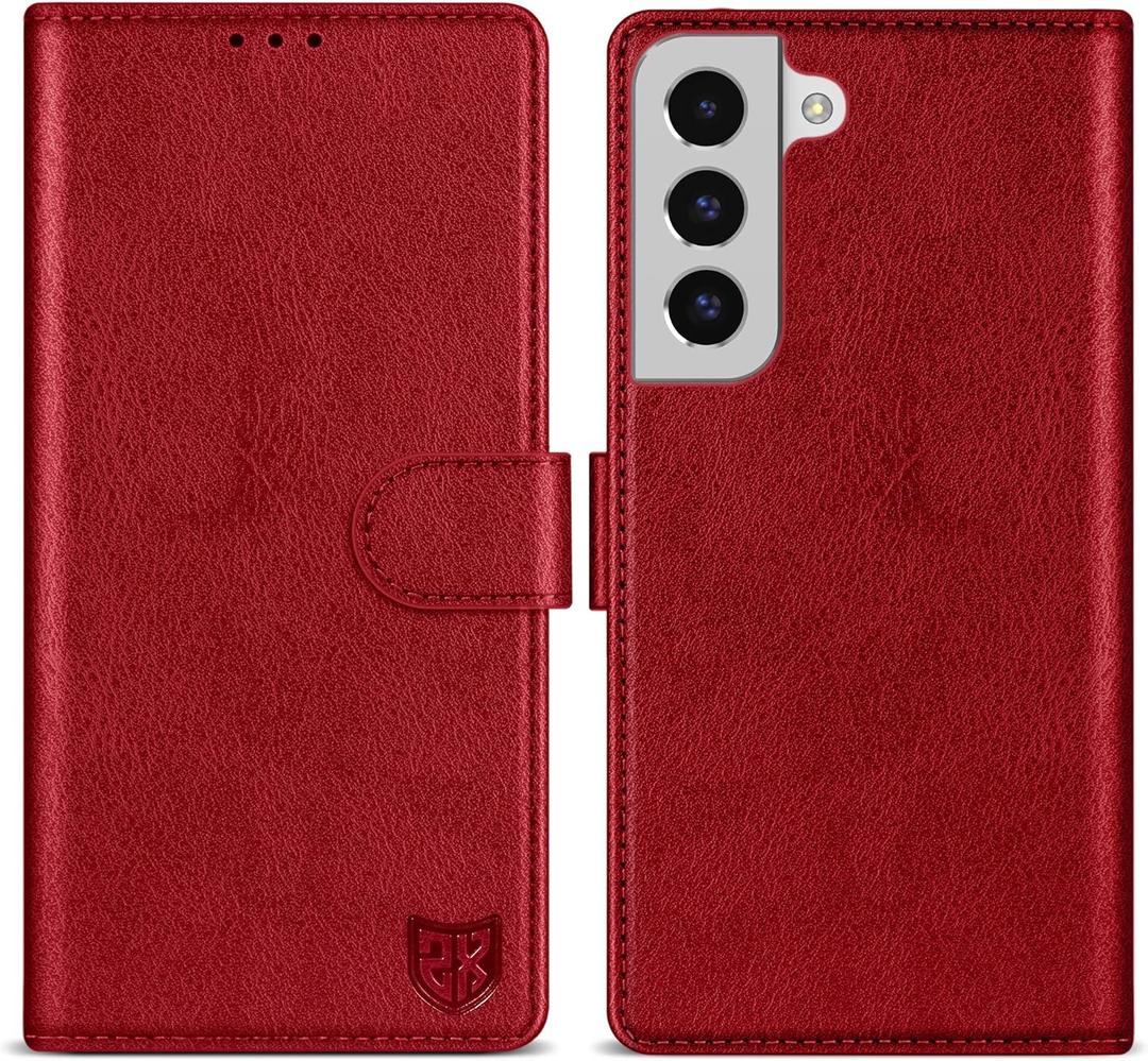ZZXX for Samsung Galaxy S22 Wallet Case with RFID Blocking Card Slot Kickstand Magnetic Closure Leather Flip Fold Protective Phone Case for Samsung Galaxy S22 5G Case Wallet(Red-6.1 inch)