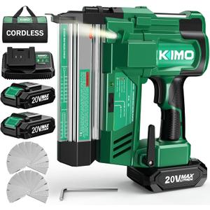 KIMO 2" Brad Nailer Cordless 18 Gauge w/ 20V Battery 2.0Ah X 2, 1000pcs Nails and Staples, 2 Firing Modes,180 Nails/min, Adjustable Nailing Depth, 2 in 1 Cordless Nail Gun and Stapler for DIY Project