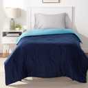 Amazon Basics Comforter Blanket Twin/Twin XL, Reversible Lightweight Microfiber All Season Blanket, Navy/Sky Blue