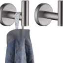 JQK Bathroom Towel Hook Brushed, Coat Robe Clothes Bath Wall Hooks for Kitchen Garage SUS 304 Stainless Steel Thick 0.8mm, 2 Pack Brushed Steel, TH100-BN-P2