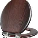 Round Slow Close Wood Toilet Seat Support 400 lbs. Heavy Duty Wooden Toilet Seat with Natural Wood Veneer, Toilet Lid with Soft Close Chrome Hinges, Grip-Tight Bumpers Easy to Clean, Easy to Install