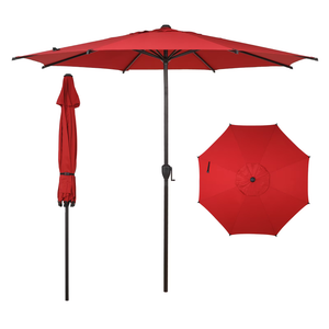 Abba Patio 9ft Outdoor Patio Umbrella w/ Push Button Tilt and Crank, 8 Ribs, Red