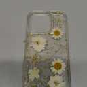 for iPhone 14 Clear Case with Pressed Real Flowers Design - Glitter Cute White Floral Pattern, Slim Soft TPU Protective Phone Cover for Women and Girls (iPhone 14, Clear White)