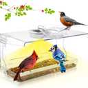 Window Bird Feeder with Non-Marking Self-Adhesive Hooks, Clear and Transparent, Outdoor Wild Bird Watching Gift, Garden Decor (with Solar Light)