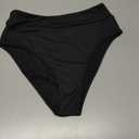 Pink Queen Women's Ribbed High Waisted Bikini Set Removable Strap Bandeau Swimsuit (Black, M)