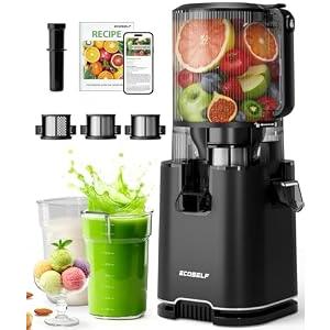 ECOSELF Juicer Machines with 3 Filters (For Juice/ Sorbet/ Nut Milk), Masticating Juicer With Wide Mouth Hopper for Vegetables & Fruits, Self Feeding & Hands-Free Juicer With Pusher, Premium Black
