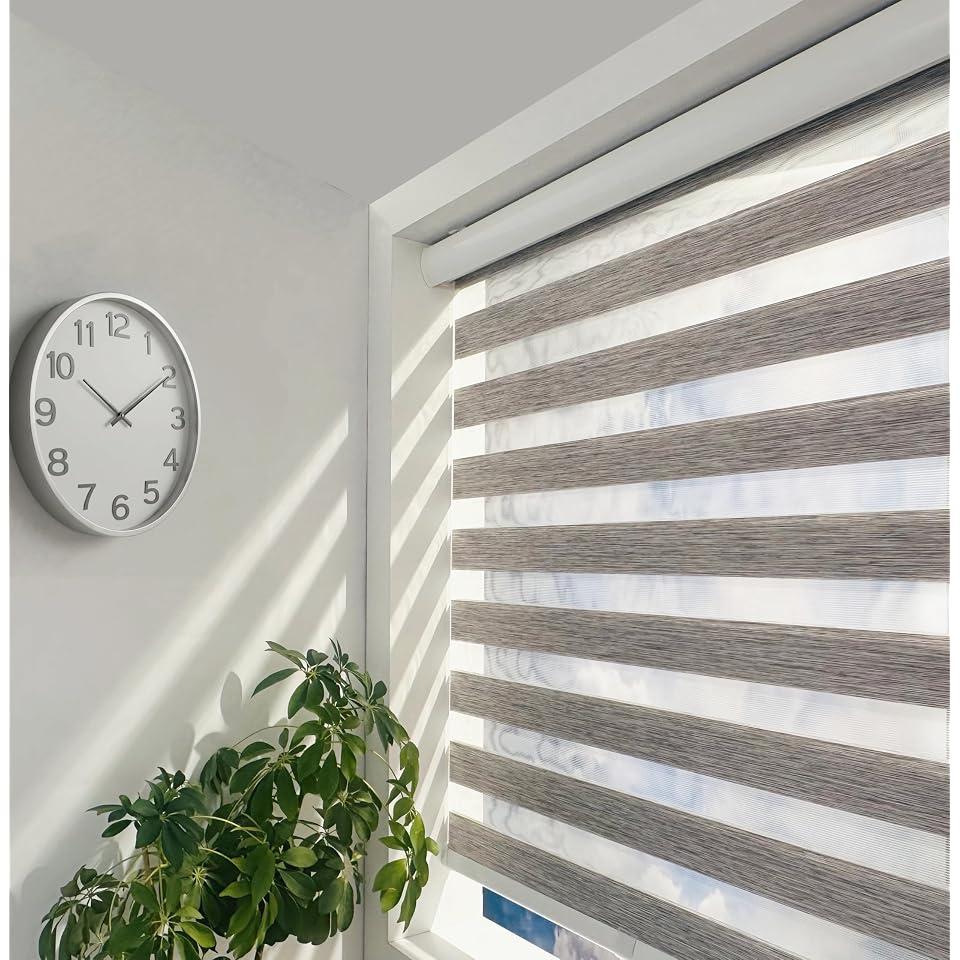 ShadesU Cordless Zebra Blinds Roller Shades, Grey, 26.5" W x 72" H | Cordless Safety Design,Free Stop Zebra Shades, Light Filtering, Privacy, Modern Style, Window Treatment,Aluminium Headrail