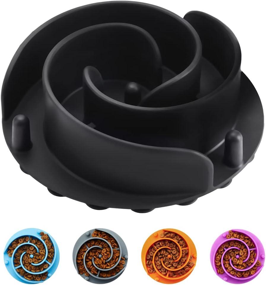 Slow Feeder Dog Bowls Insert, Animire Soft Silicone Slow Eating Dog Food Bowl for Small, Medium and Large Dogs, Compatible with Regular and Elevated Bowls (Black)