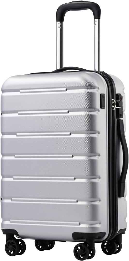 Coolife Luggage Suitcase Carry-on Spinner TSA Lock USB Port Expandable (only 28) Lightweight Hardside Luggage (Silver, S(20in_carry on))
