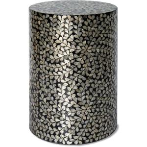 MadeTerra Mother of Pearl Drum End Table | Mossaic Kitchen & Vanity Stool - Midcentury Modern Coffee Side Table- Pearl Black Nightstand Drum End Small Accent Table (Floral)