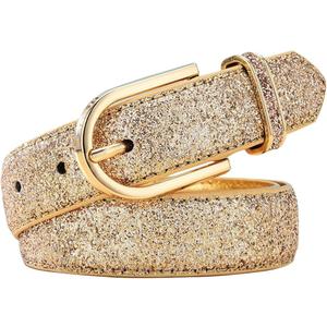 Fashion Sparkly PU Leather Waist Belts for Women Formal Dresses Jeans (L(35.5"-42"), Gold)
